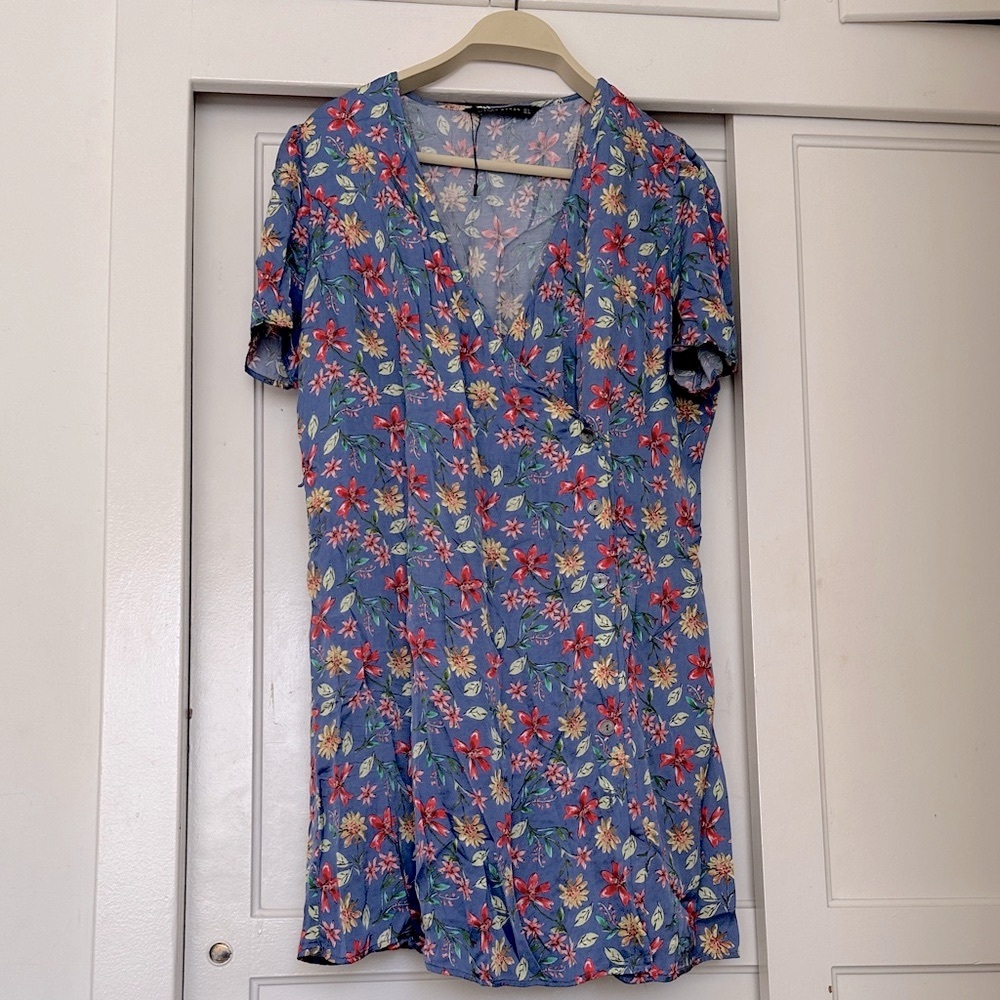 Zara Blue Floral wrap dress silky